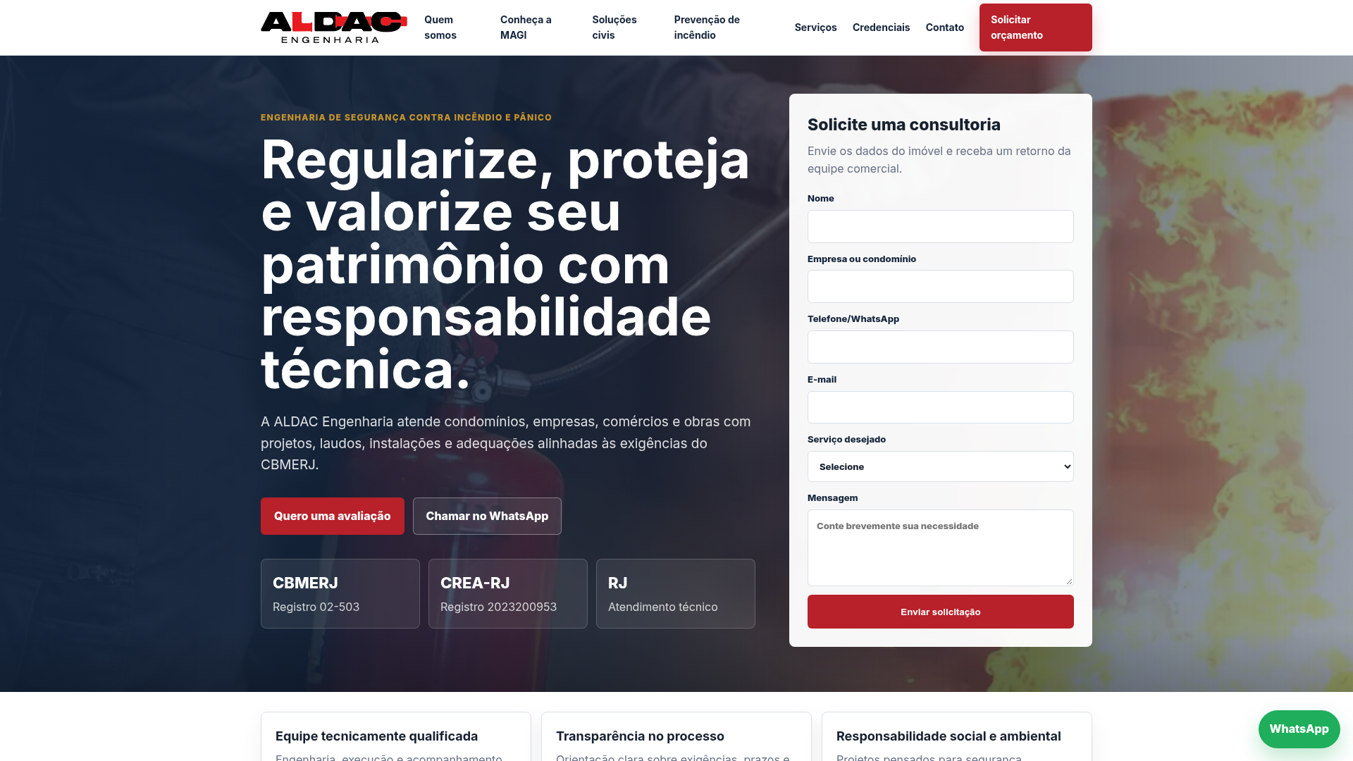 Captura da página inicial atual da ALDAC
